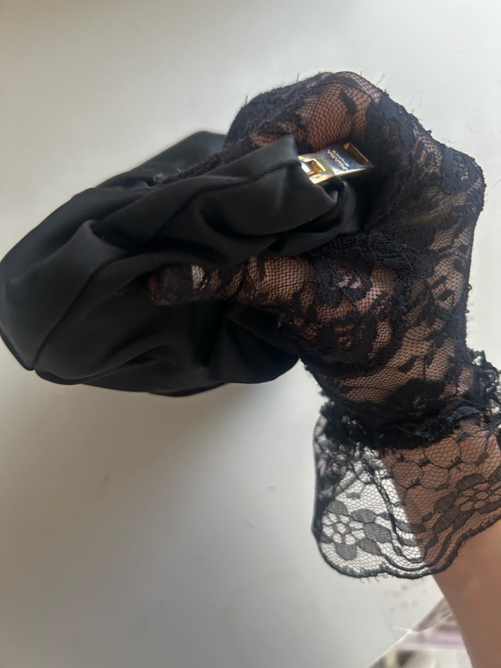 Prada Nylon Logo Ribbon Black Bow Wristlet with Gold Hardware
1N1422 - Picture 12 of 15
